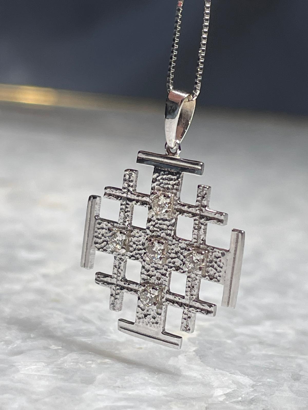Jerusalem Cross Pendant With Diamond, 14K gold, Christmas gift, cross necklace, cross jewelry, gift for her, 14k judaica, cross necklace