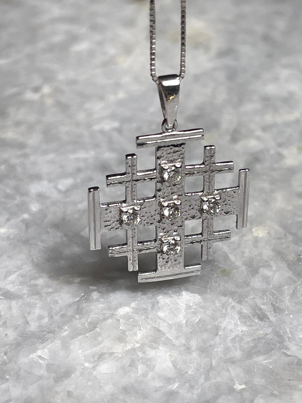 Jerusalem Cross Pendant With Diamond, 14K gold, Christmas gift, cross necklace, cross jewelry, gift for her, 14k judaica, cross necklace