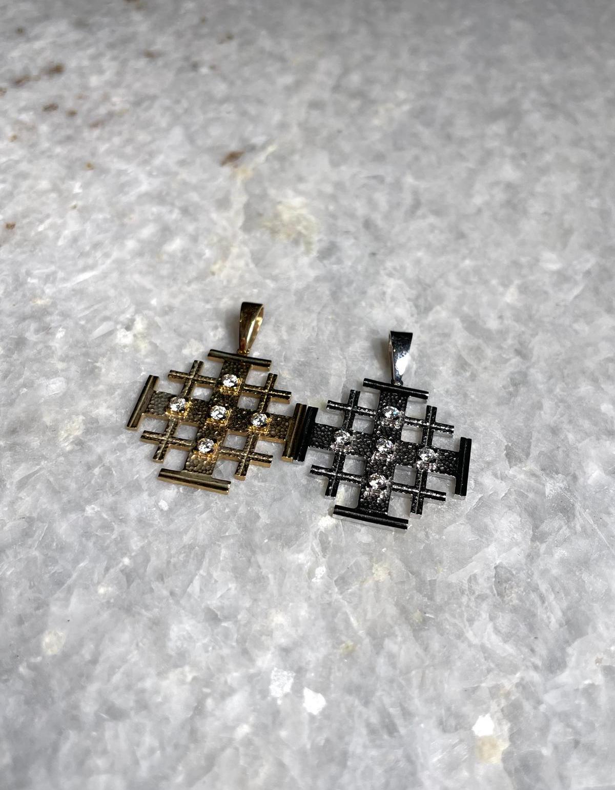 Jerusalem Cross Pendant With Diamond, 14K gold, Christmas gift, cross necklace, cross jewelry, gift for her, 14k judaica, cross necklace