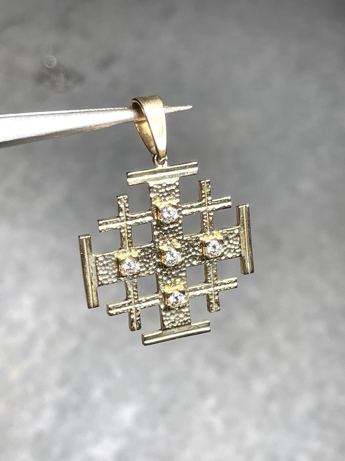 Jerusalem Cross Pendant With Diamond, 14K gold, Christmas gift, cross necklace, cross jewelry, gift for her, 14k judaica, cross necklace