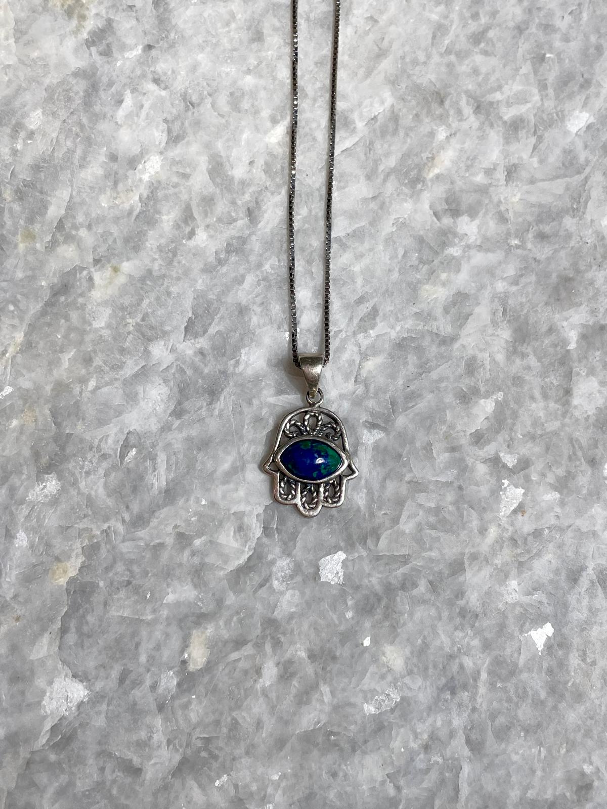 Hamsa Blessing Pendant With Eilat Stone, 925 silver, hamsa jewelry, Silver Necklace, Christmas gift, jewish gift, Eilat Jewelry, Eilat Stone