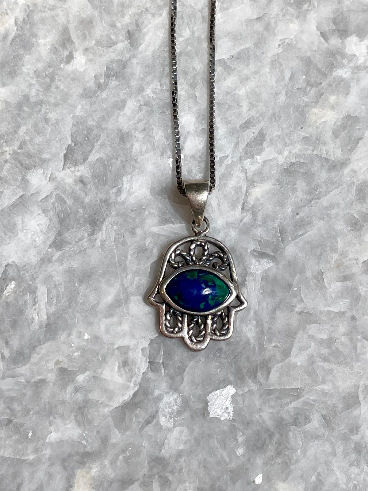 Hamsa Blessing Pendant With Eilat Stone, 925 silver, hamsa jewelry, Silver Necklace, Christmas gift, jewish gift, Eilat Jewelry, Eilat Stone