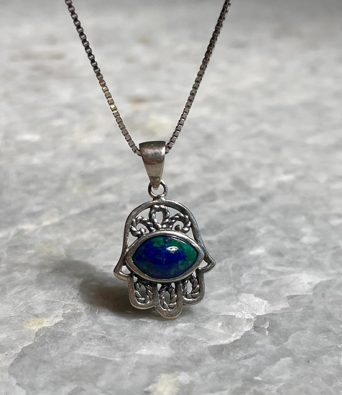 Hamsa Blessing Pendant With Eilat Stone, 925 silver, hamsa jewelry, Silver Necklace, Christmas gift, jewish gift, Eilat Jewelry, Eilat Stone