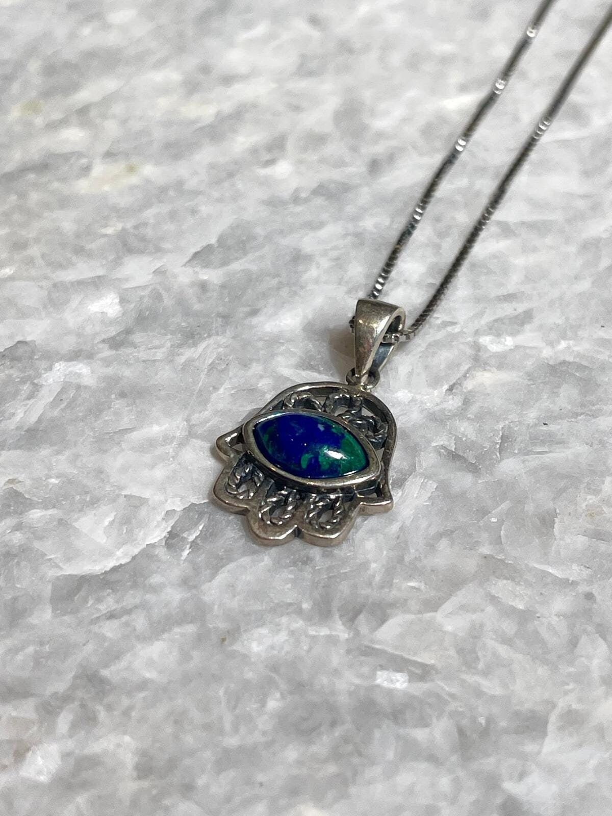 Hamsa Blessing Pendant With Eilat Stone, 925 silver, hamsa jewelry, Silver Necklace, Christmas gift, jewish gift, Eilat Jewelry, Eilat Stone