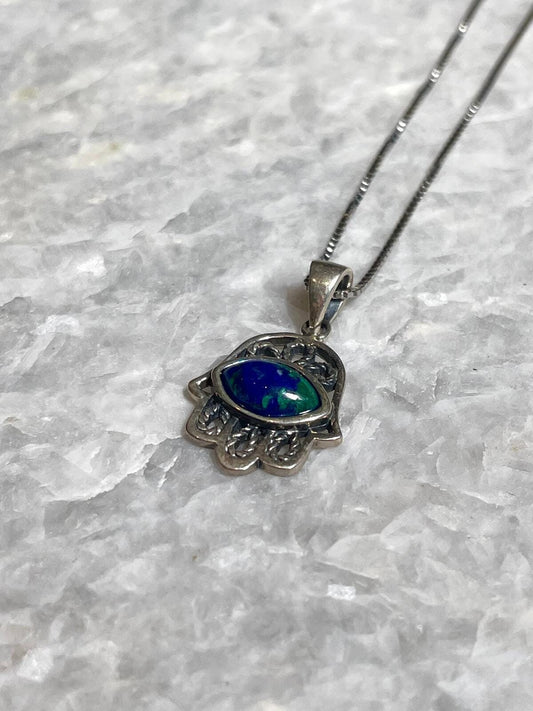 Hamsa Blessing Pendant With Eilat Stone, 925 silver, hamsa jewelry, Silver Necklace, Christmas gift, jewish gift, Eilat Jewelry, Eilat Stone