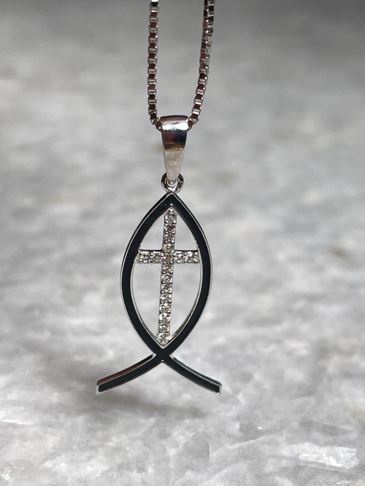 Diamond Messianic Pendant, 14 Gold, Messianic Jewelry, fish pendant, cross pendant, Gold Messianic Necklace, Messiah necklace, gift for her