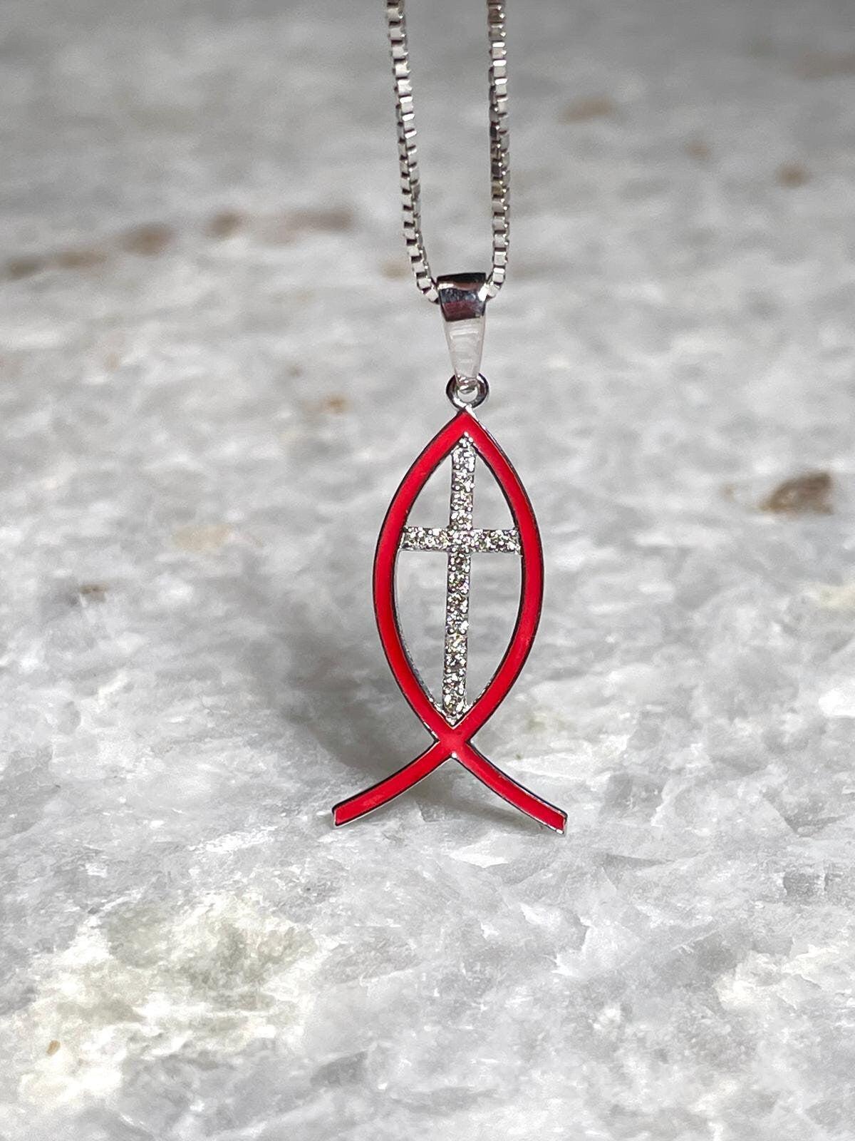 Diamond Messianic Pendant, 14 Gold, Messianic Jewelry, fish pendant, cross pendant, Gold Messianic Necklace, Messiah necklace, gift for her
