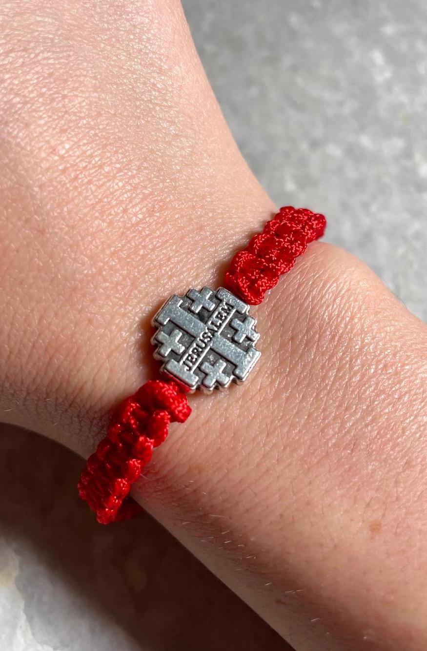 2 Red String Bracelets with Jerusalem Cross, Kabbalah Red Braided Bracelet, Cross Bracelets, Evil Eye Protection, Christmas gift