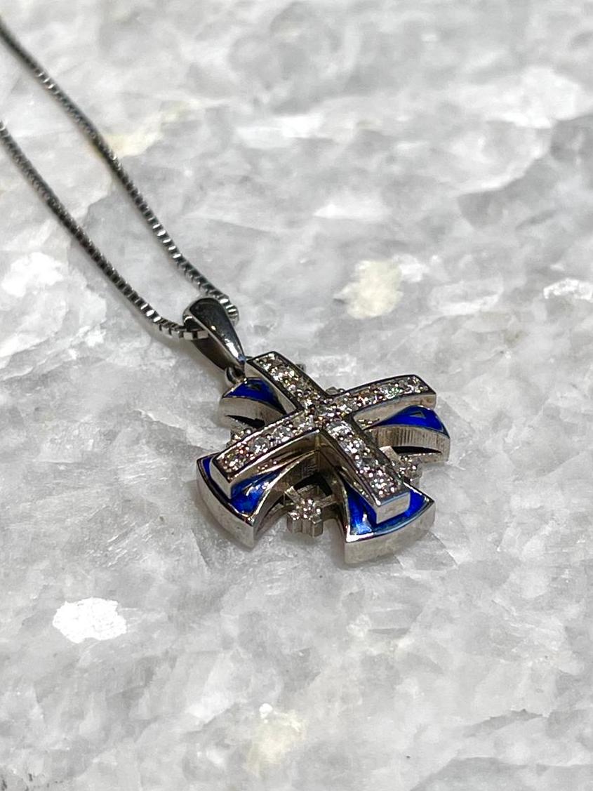Jerusalem Cross Pendant With Diamond, 14K gold, Christmas gift, cross necklace, cross jewelry, gift for her, israeli jewelry, cross necklace