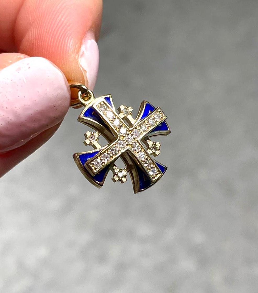 Jerusalem Cross Pendant With Diamond, 14K gold, Christmas gift, cross necklace, cross jewelry, gift for her, israeli jewelry, cross necklace
