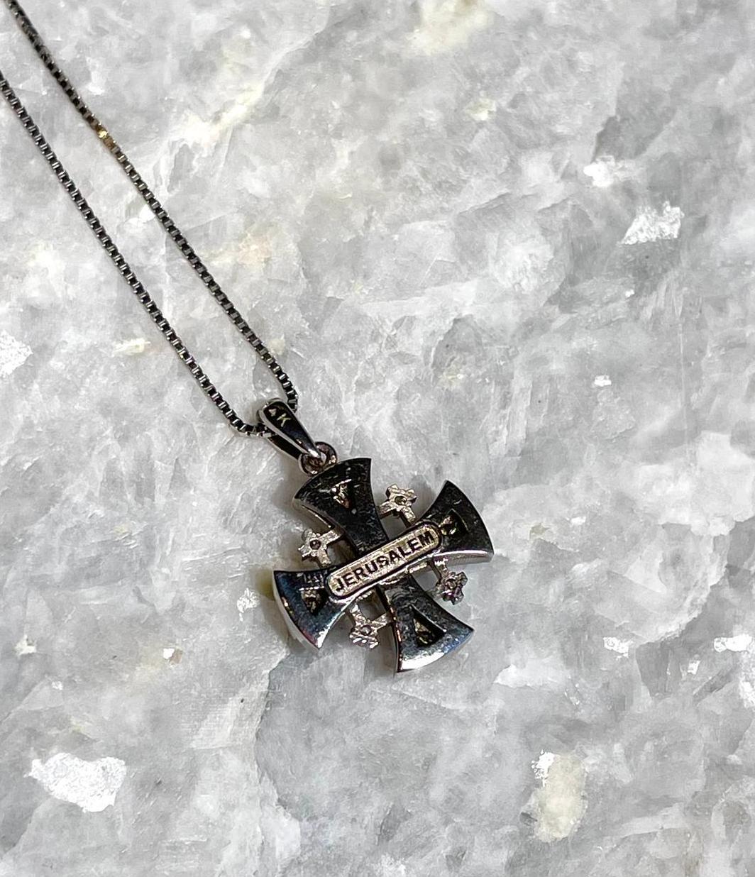 Jerusalem Cross Pendant With Diamond, 14K gold, Christmas gift, cross necklace, cross jewelry, gift for her, israeli jewelry, cross necklace