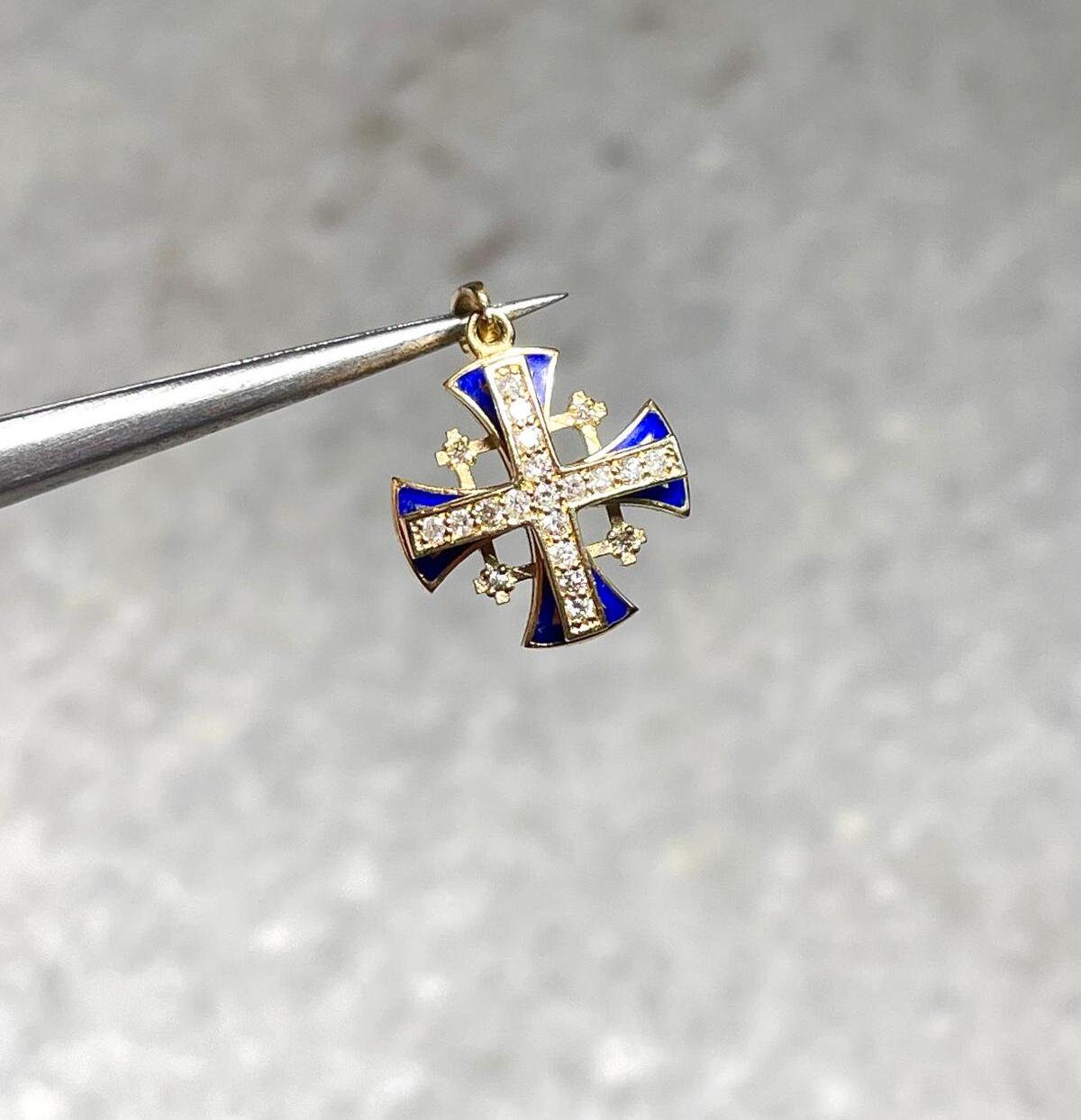 Jerusalem Cross Pendant With Diamond, 14K gold, Christmas gift, cross necklace, cross jewelry, gift for her, israeli jewelry, cross necklace