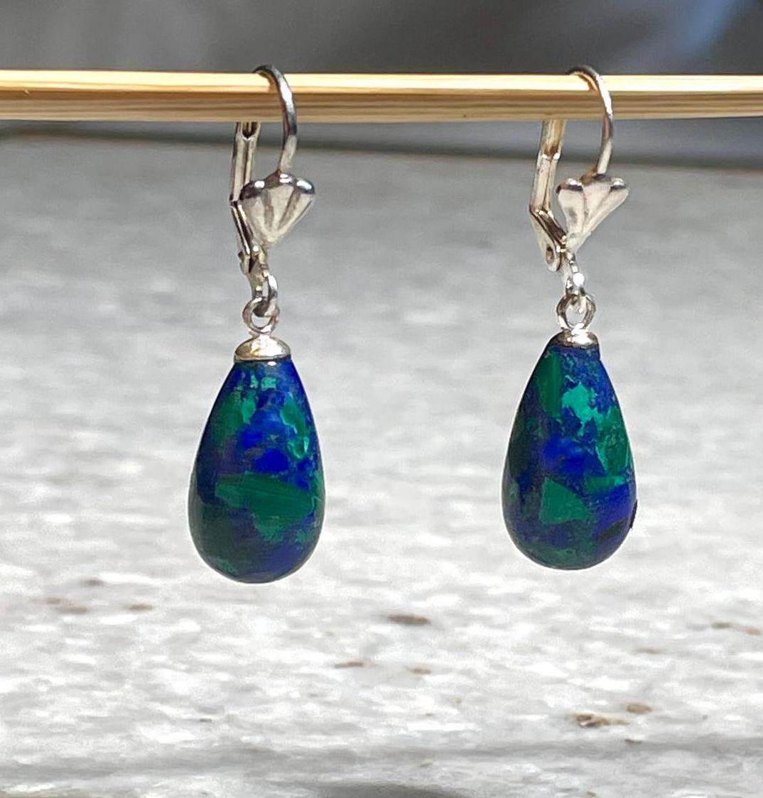 Genuine Eilat Stone dangling earrings, 925 Silver, king Solomon stone earrings, bat mitzvah gift, Jewish jewelry, natural Eilat stone jewel