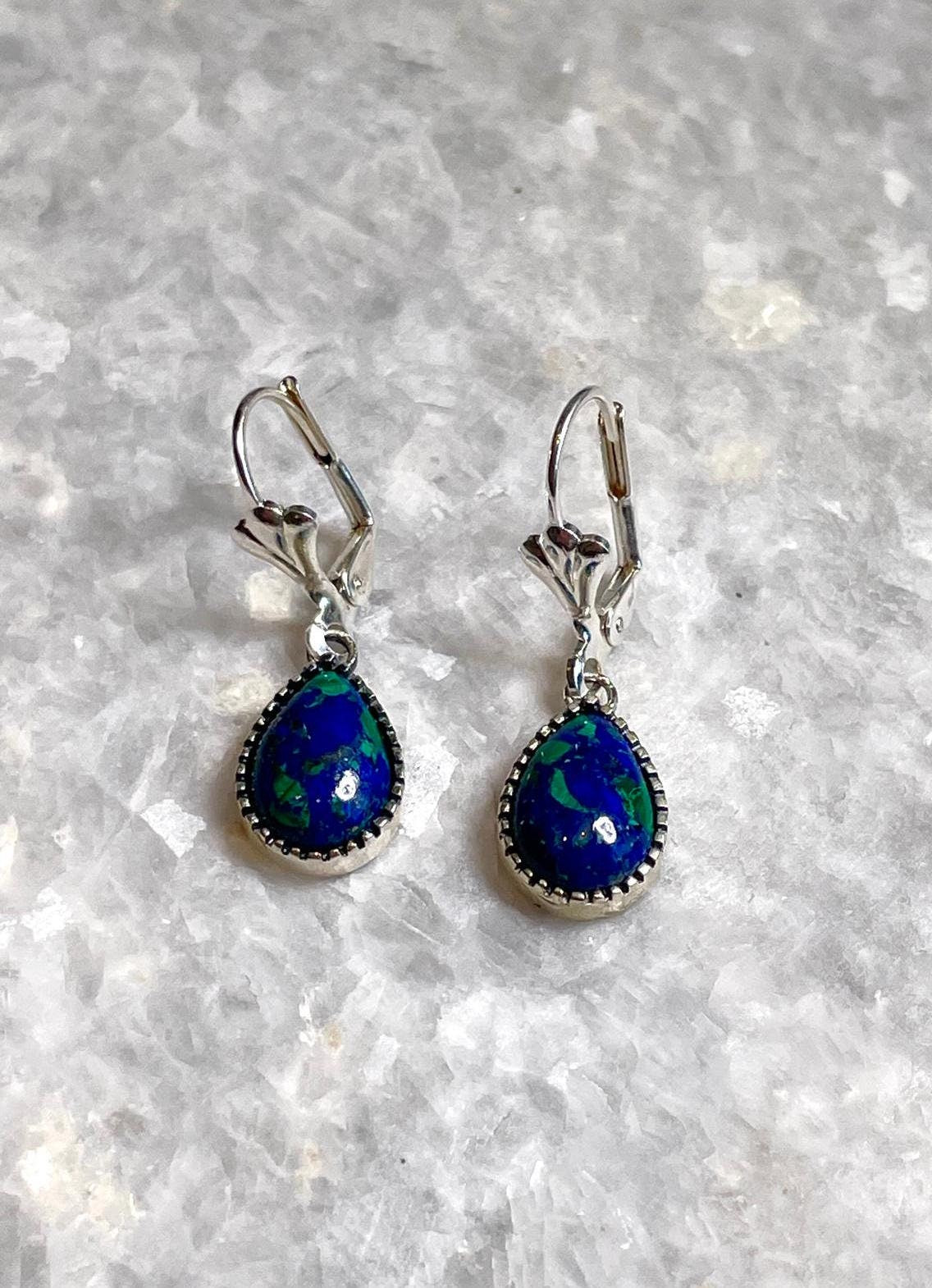 Genuine Eilat Stone Earrings, 925 Silver, turquoise earrings, king Solomon stone, natural Eilat jewelry, silver earrings, stone earrings