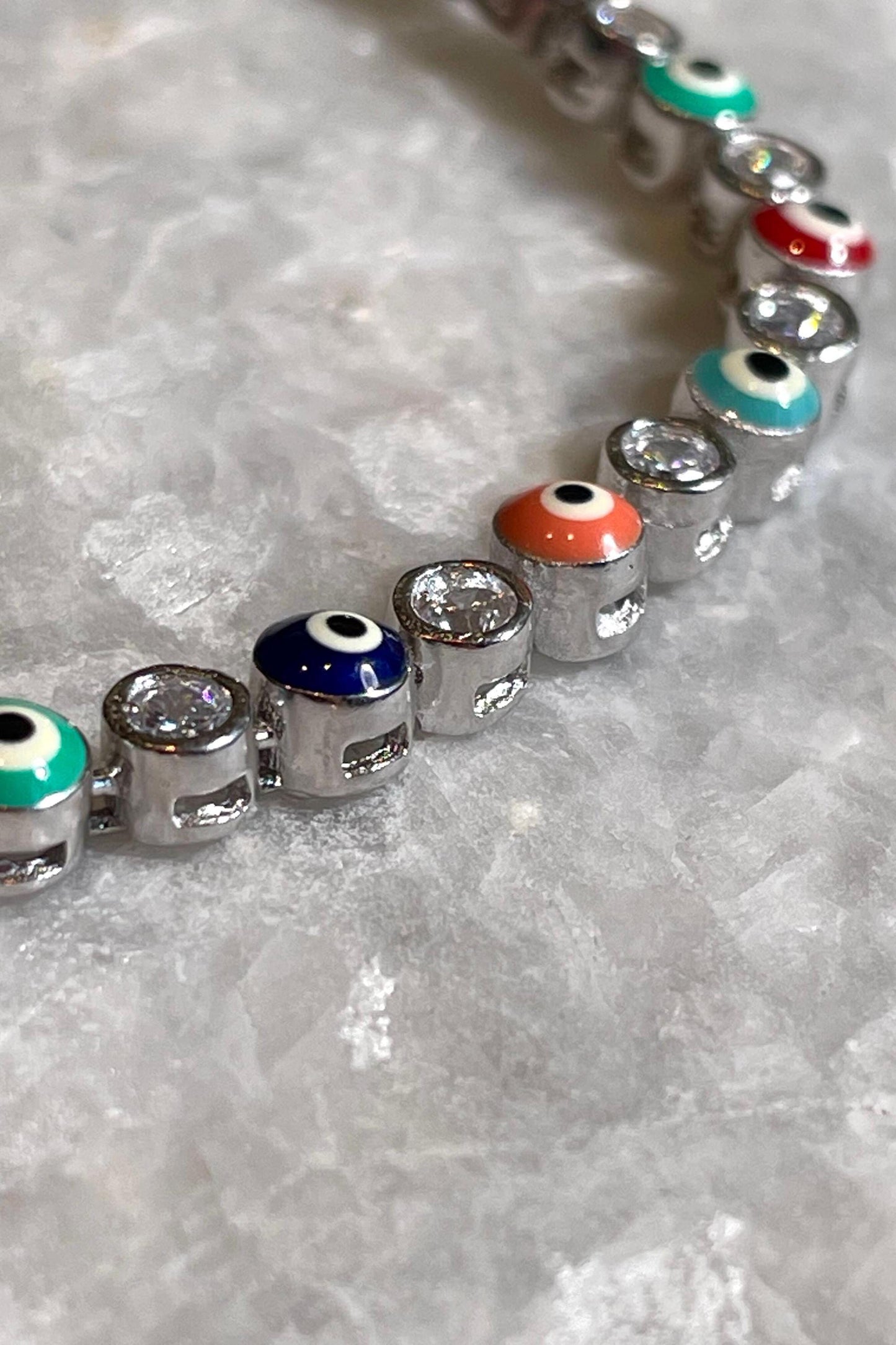 Silver Evil Eye Bracelet with Multicolor Enamel Beads and CZ Stones - Protection & Elegance, bat mitzvah gift, bar mitzvah gift, Evil Eye