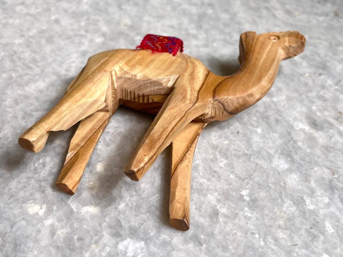 Olive Wood camel, Authentic olive wood camel with red saddle hand made in Bethlehem holy land, Handmade olive wood, Olive Wood arts