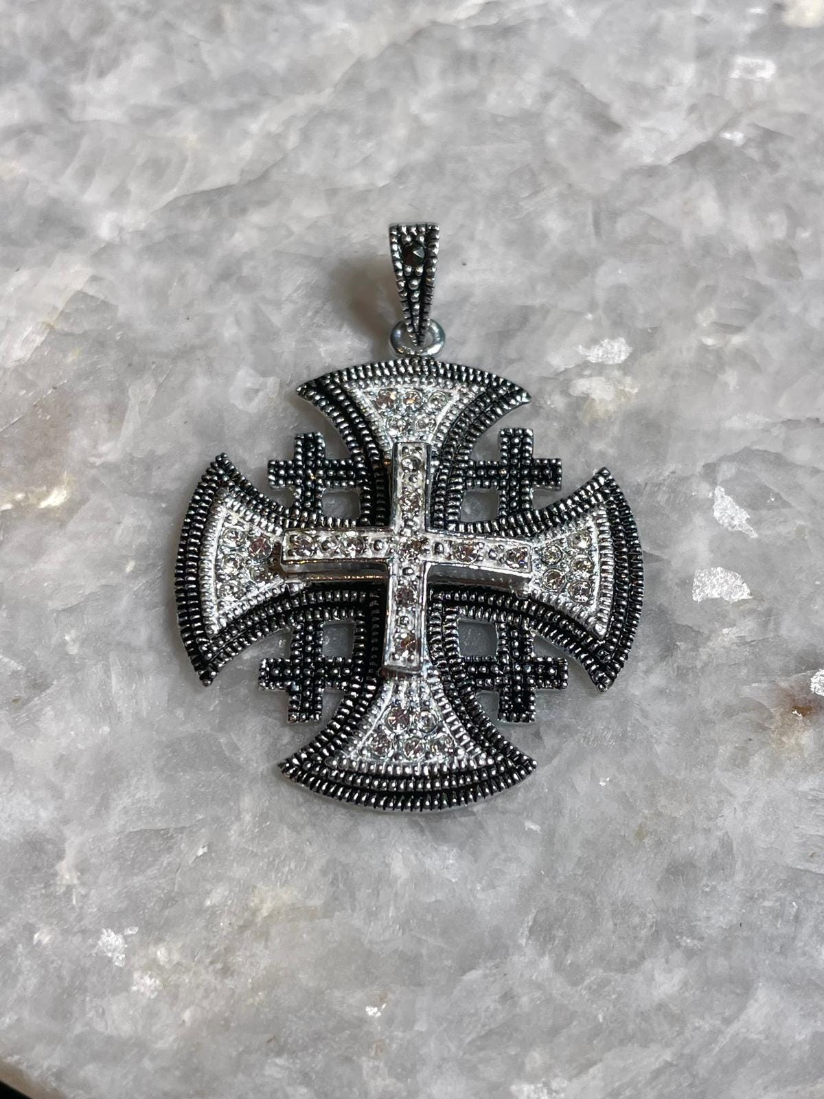 Jerusalem Cross Necklace, 925 silver, cross pendant, Zircon Cross, Silver Cross Necklace, Christian gift, Religious Gift, gift for him,