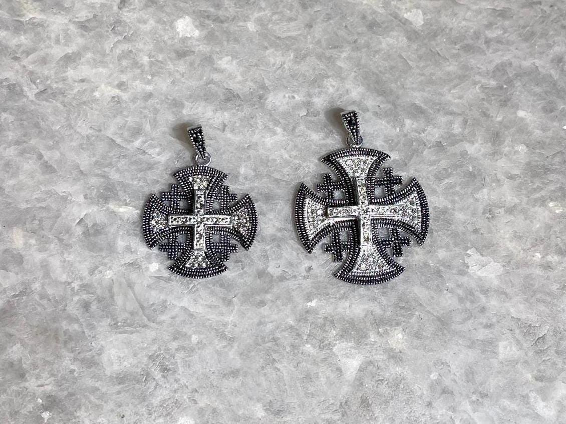 Jerusalem Cross Necklace, 925 silver, cross pendant, Zircon Cross, Silver Cross Necklace, Christian gift, Religious Gift, gift for him,