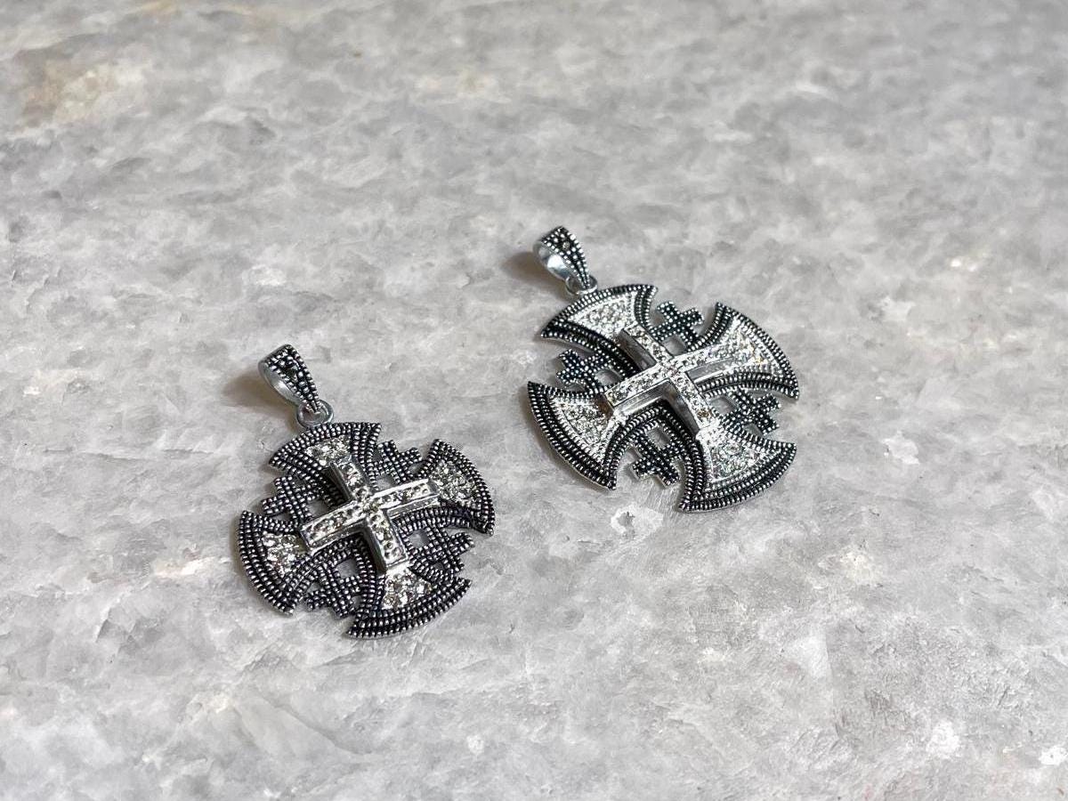 Jerusalem Cross Necklace, 925 silver, cross pendant, Zircon Cross, Silver Cross Necklace, Christian gift, Religious Gift, gift for him,