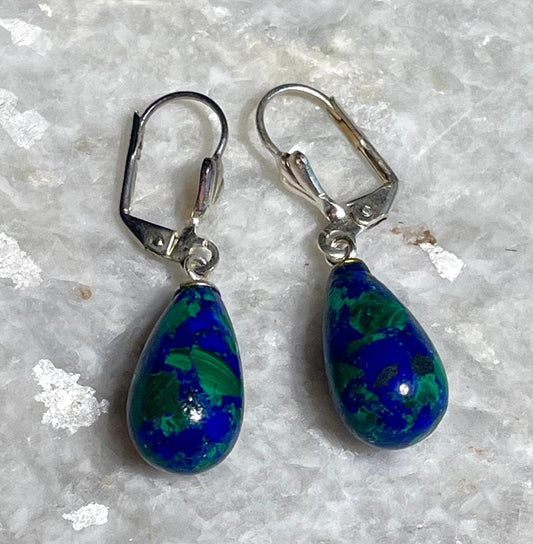 Genuine Eilat Stone dangling earrings, 925 Silver, king Solomon stone earrings, bat mitzvah gift, Jewish jewelry, natural Eilat stone jewel