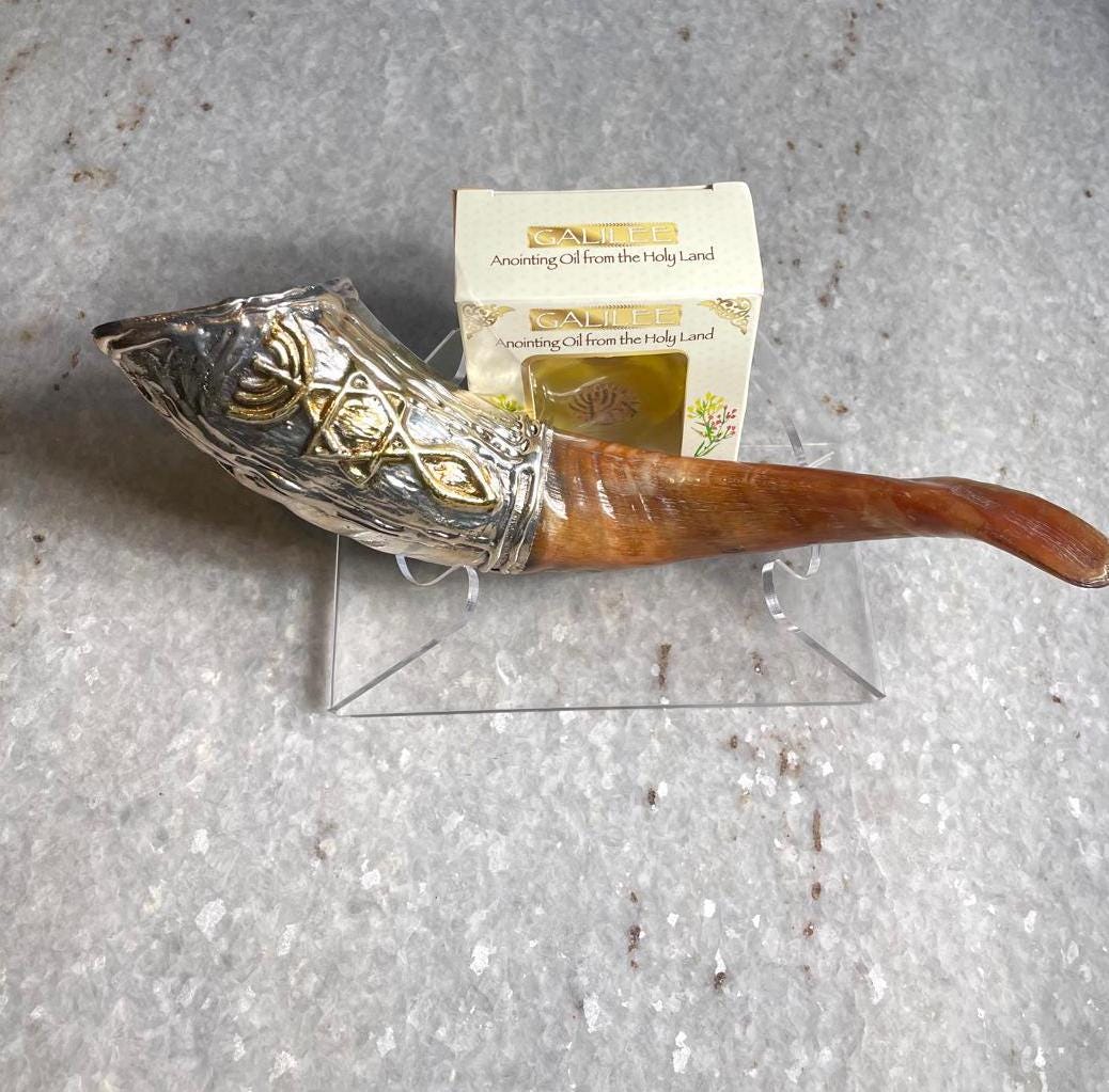 Silver Plated Rams Horn Shofar for Anointing Oil, Kosher Polish Shofar, Genuine Shofar Horn, Ram Shofar Horn, Anointing Oil, christian gift