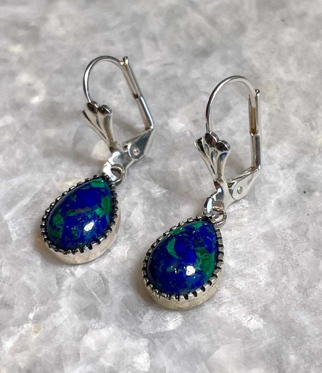 Genuine Eilat Stone Earrings, 925 Silver, turquoise earrings, king Solomon stone, natural Eilat jewelry, silver earrings, stone earrings