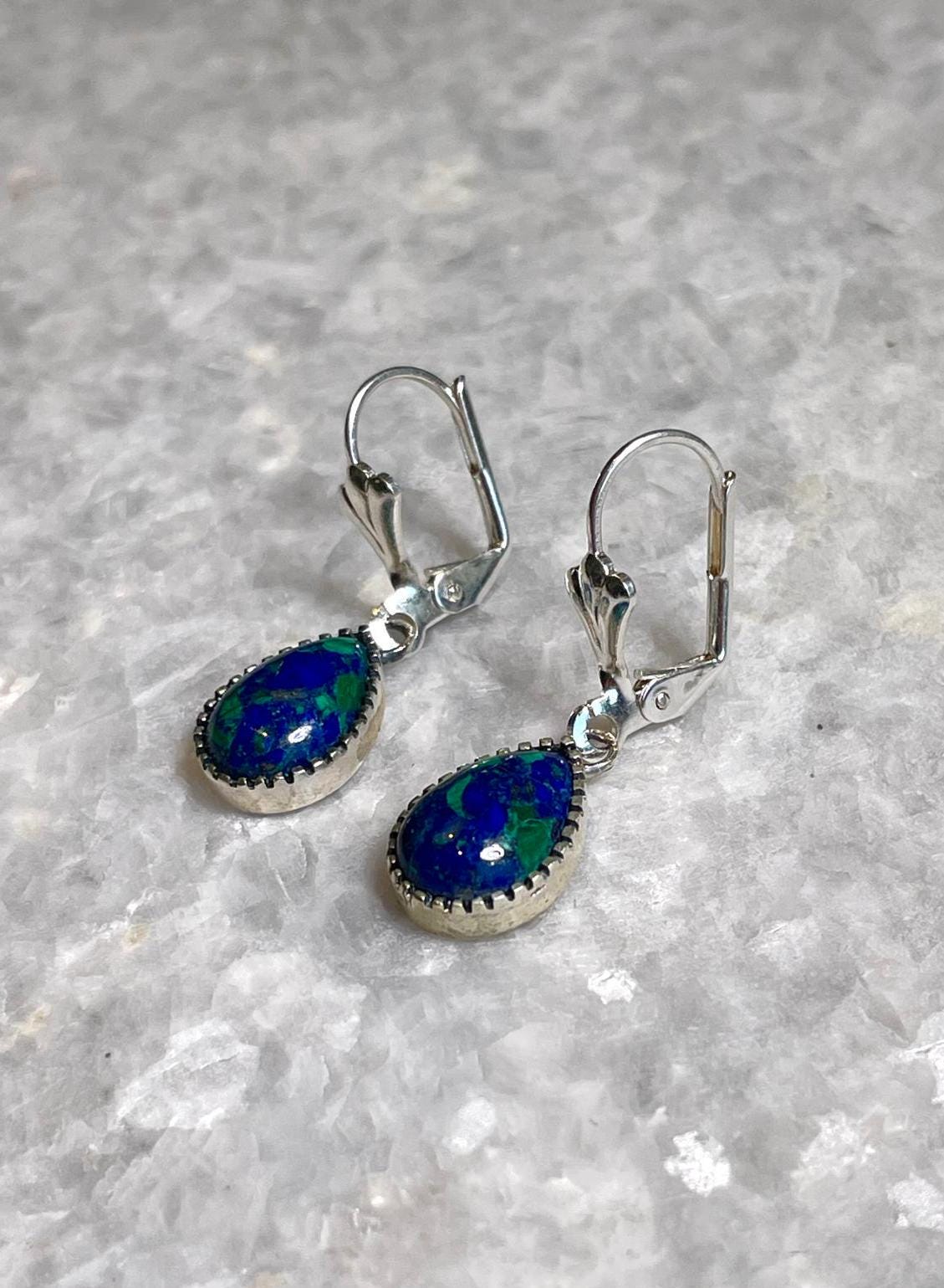 Genuine Eilat Stone Earrings, 925 Silver, turquoise earrings, king Solomon stone, natural Eilat jewelry, silver earrings, stone earrings