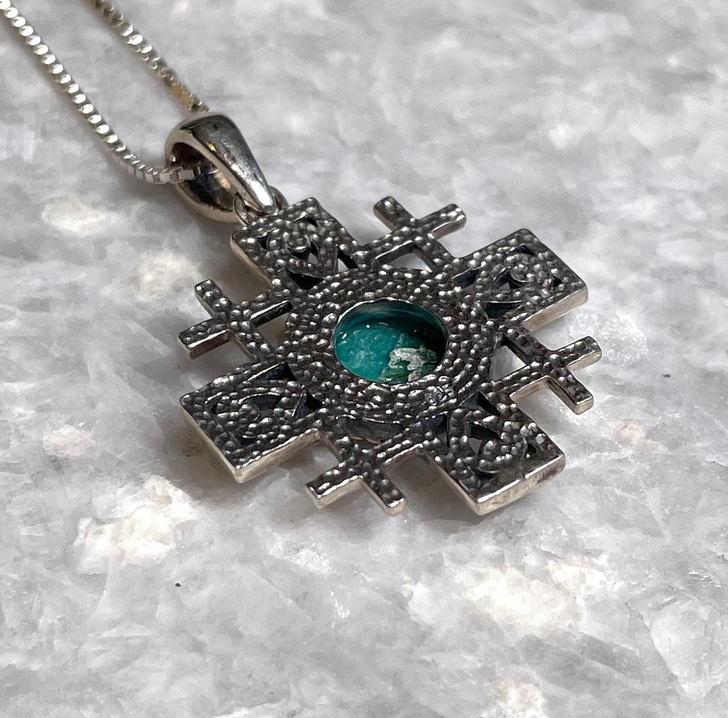Jerusalem Cross Pendant with roman glass, 925 silver, christian gift, cross pendant, cross necklace, roman glass necklace, birthday jewelry