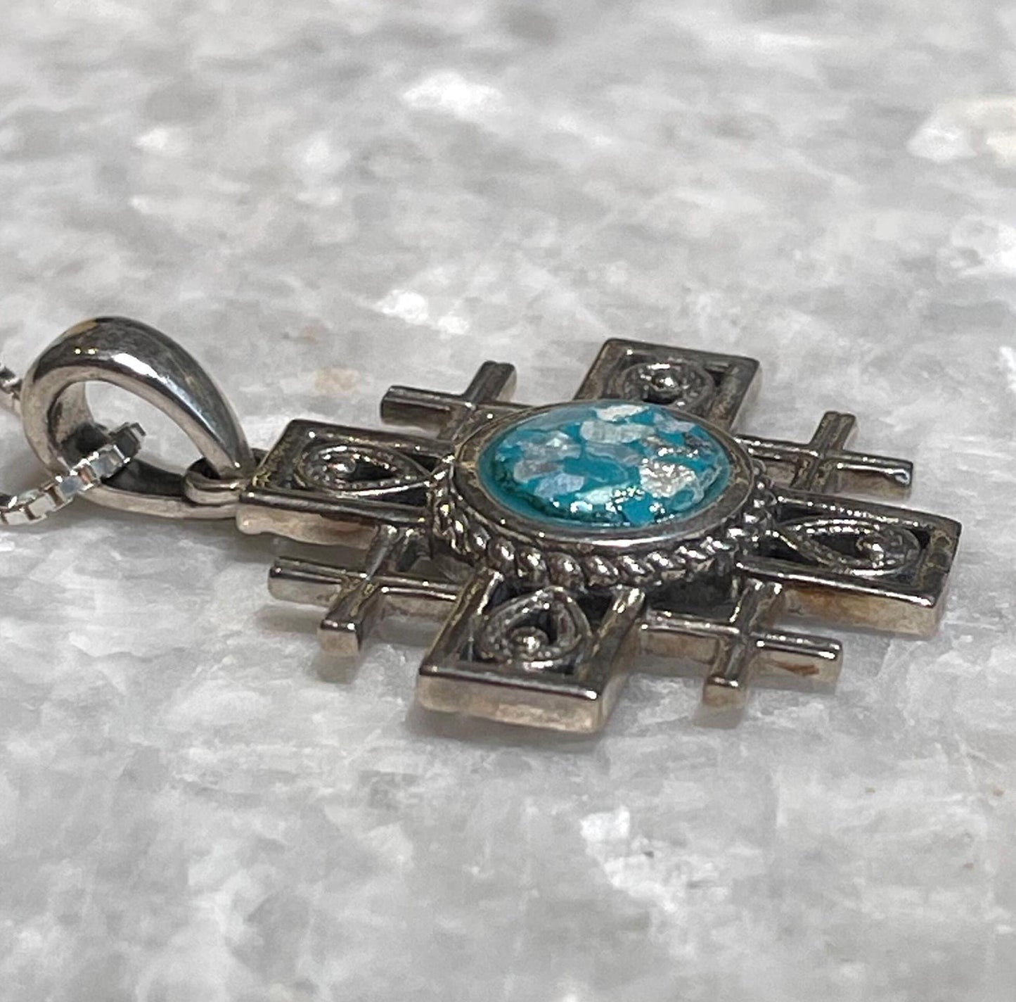 Jerusalem Cross Pendant with roman glass, 925 silver, christian gift, cross pendant, cross necklace, roman glass necklace, birthday jewelry
