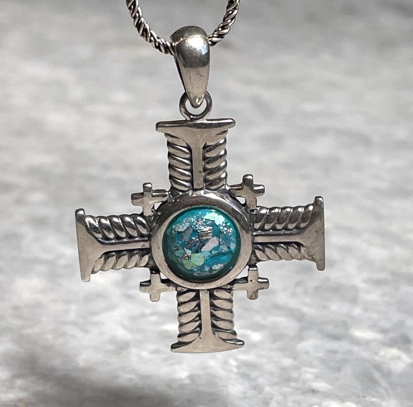 Cross Pendant with roman glass, 925 silver, christian gift, cross pendant, cross necklace, roman glass necklace, birthday unisex jewelry