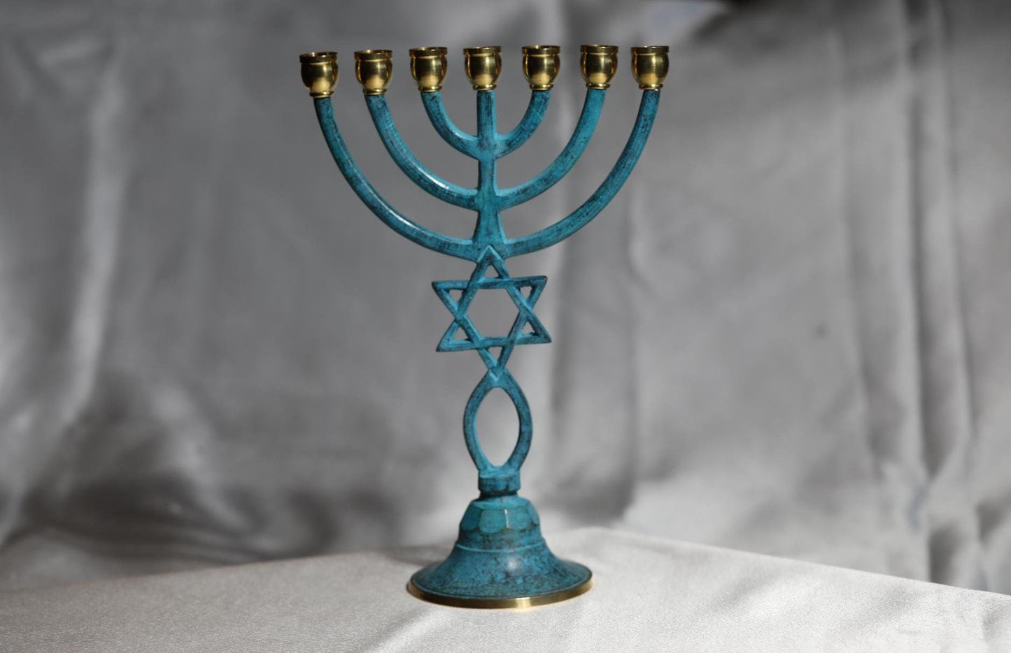 Menorah from Israel With Messianic Symbols, Judaica from Israel, Bar Mitzvah, Jewish gift, Handmade Menorah, Jewish Decorative Menorah