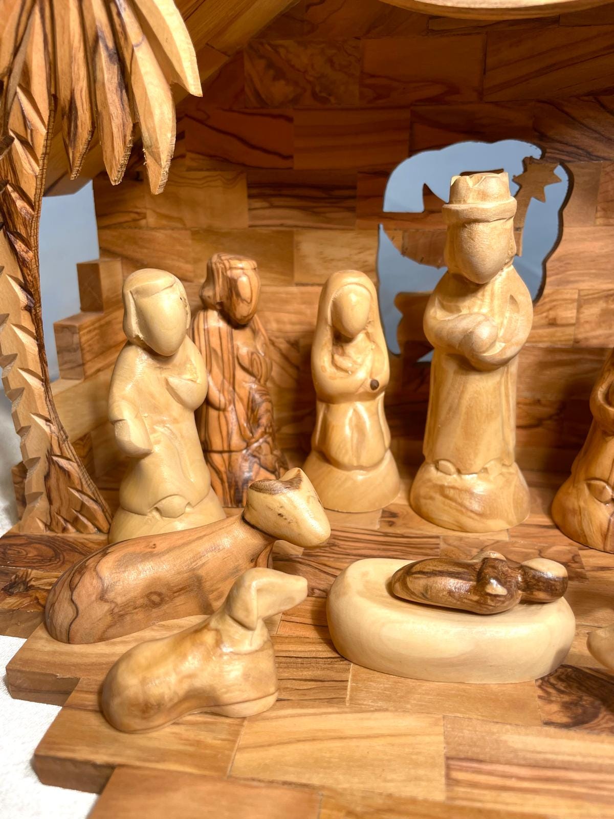 Nativity Scene In Cave Made of Olive Wood with Music Box, Hand Carved, Handmade olive wood, Christmas Decor, Gift for Christmas, music box