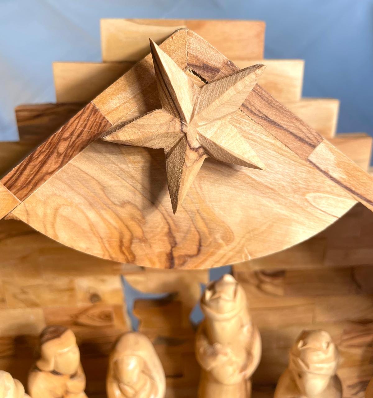 Nativity Scene In Cave Made of Olive Wood with Music Box, Hand Carved, Handmade olive wood, Christmas Decor, Gift for Christmas, music box