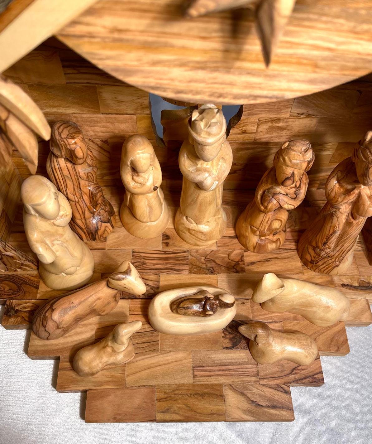 Nativity Scene In Cave Made of Olive Wood with Music Box, Hand Carved, Handmade olive wood, Christmas Decor, Gift for Christmas, music box