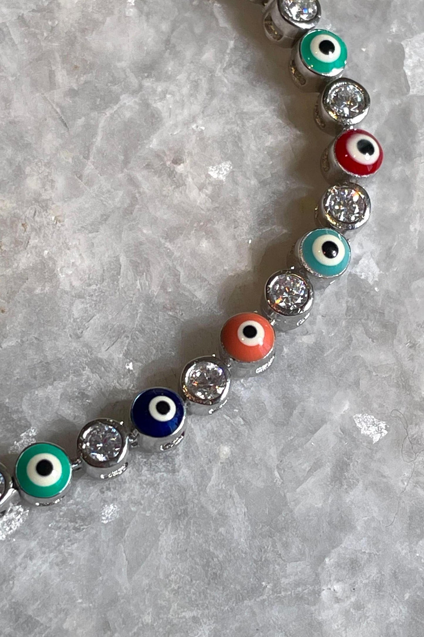 Silver Evil Eye Bracelet with Multicolor Enamel Beads and CZ Stones - Protection & Elegance, bat mitzvah gift, bar mitzvah gift, Evil Eye