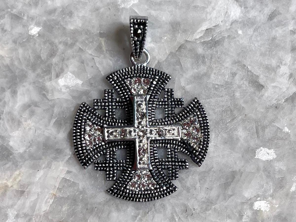 Jerusalem Cross Necklace, 925 silver, cross pendant, Zircon Cross, Silver Cross Necklace, Christian gift, Religious Gift, gift for him,