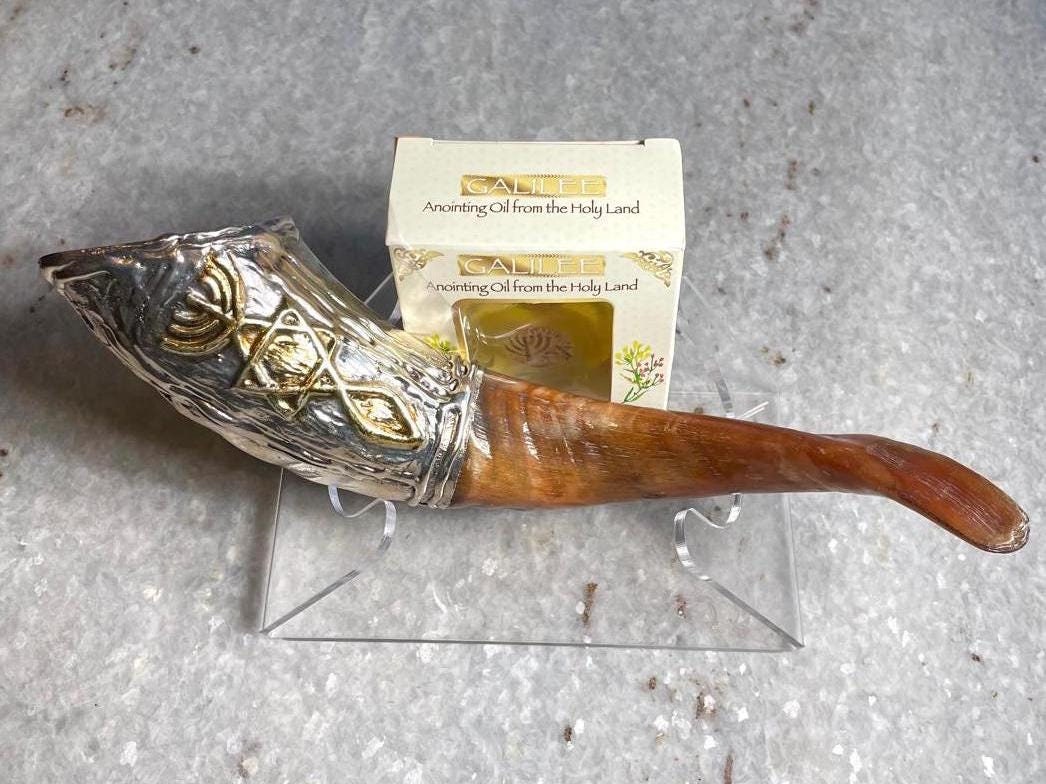 Silver Plated Rams Horn Shofar for Anointing Oil, Kosher Polish Shofar, Genuine Shofar Horn, Ram Shofar Horn, Anointing Oil, christian gift