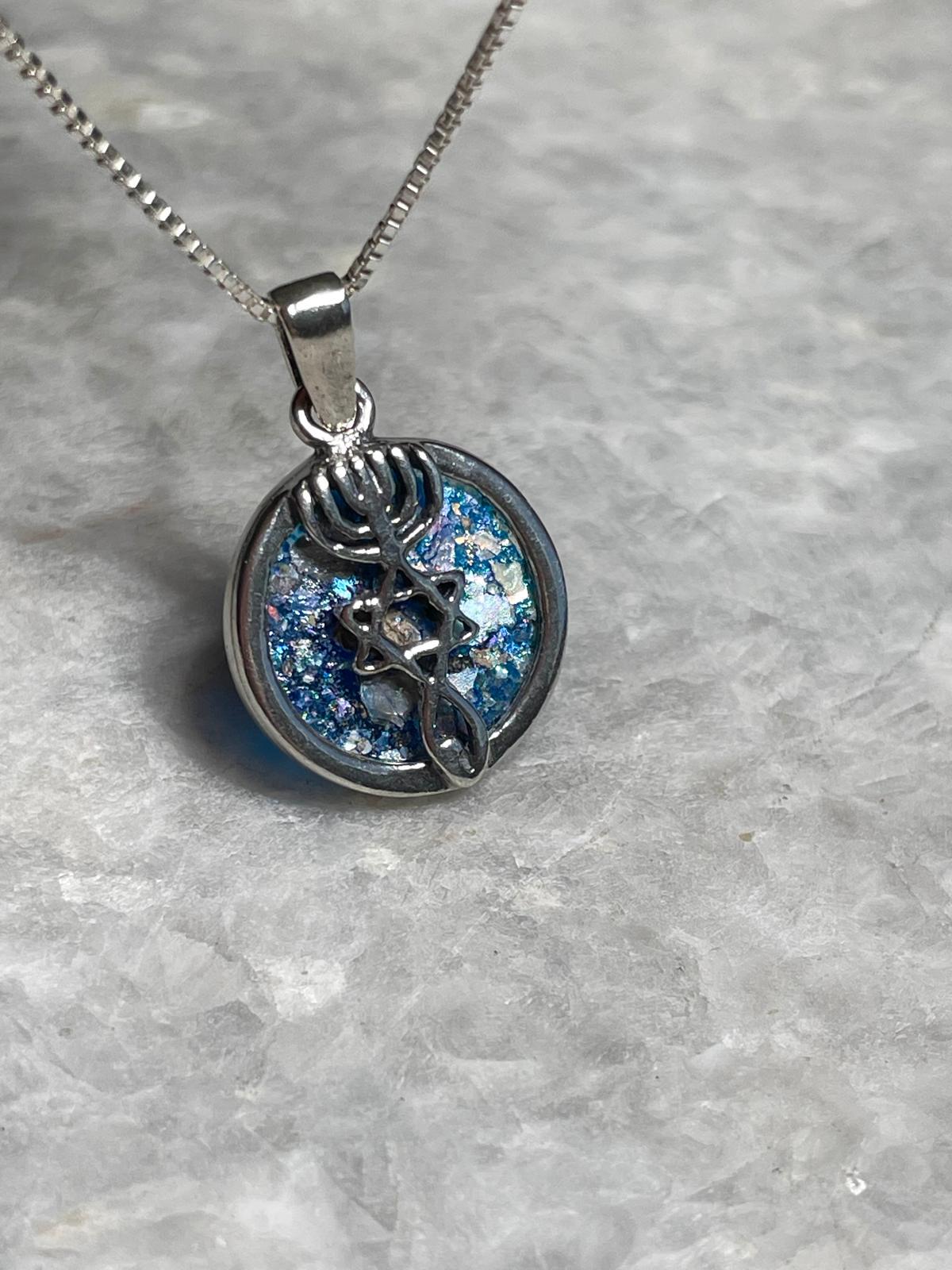 Messianic Sterling Silver Pendant with roman Glass, 925 silver , Christian gift, gift for her, Gift for him , Roman glass silver , unissex