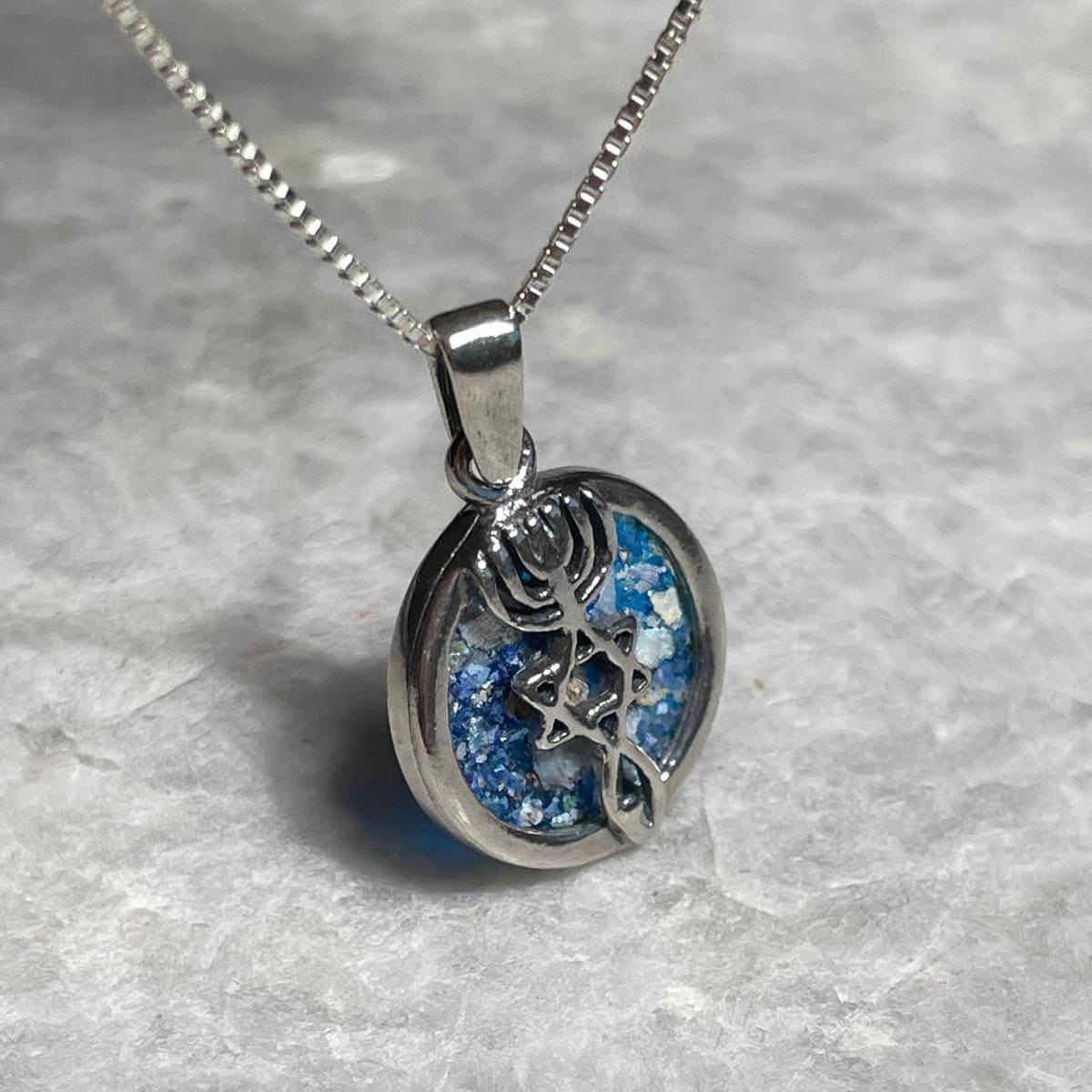 Messianic Sterling Silver Pendant with roman Glass, 925 silver , Christian gift, gift for her, Gift for him , Roman glass silver , unissex