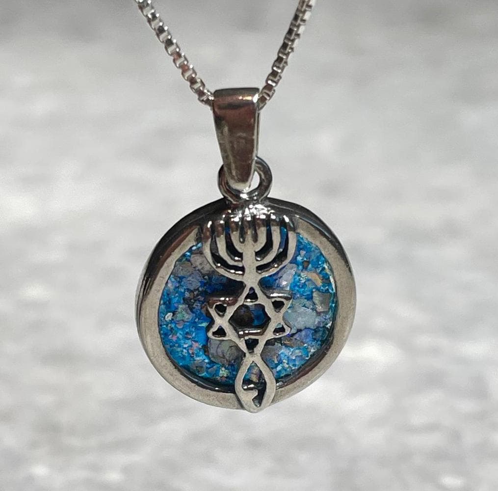 Messianic Sterling Silver Pendant with roman Glass, 925 silver , Christian gift, gift for her, Gift for him , Roman glass silver , unissex