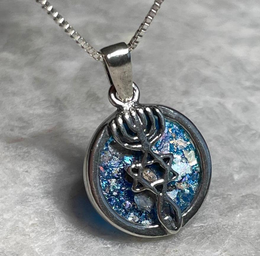 Messianic Sterling Silver Pendant with roman Glass, 925 silver , Christian gift, gift for her, Gift for him , Roman glass silver , unissex