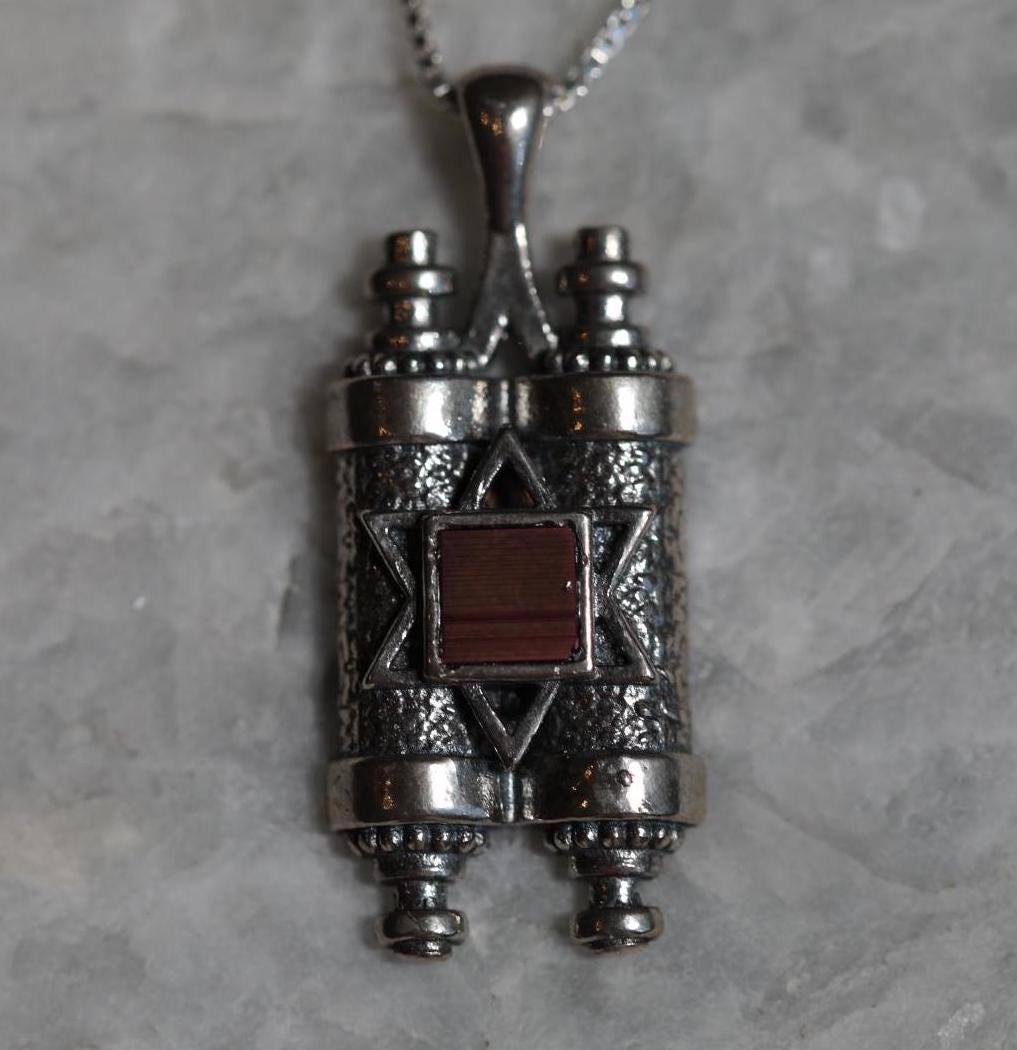 925 Sterling Silver Torah Scroll Pendant with Nano Bible Chip, Old Testament Inside, Nano Bible, Torah necklace, jewish gift, star of david