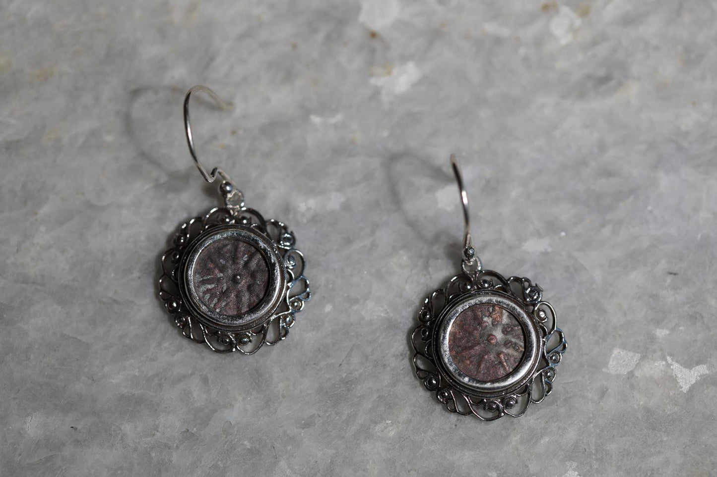 Authentic Widows Mite Coin Set Of Earrings And Pendant, 925 Silver, Biblical gift, Ancient coin, mite earrings, Christian gift, jewelry set