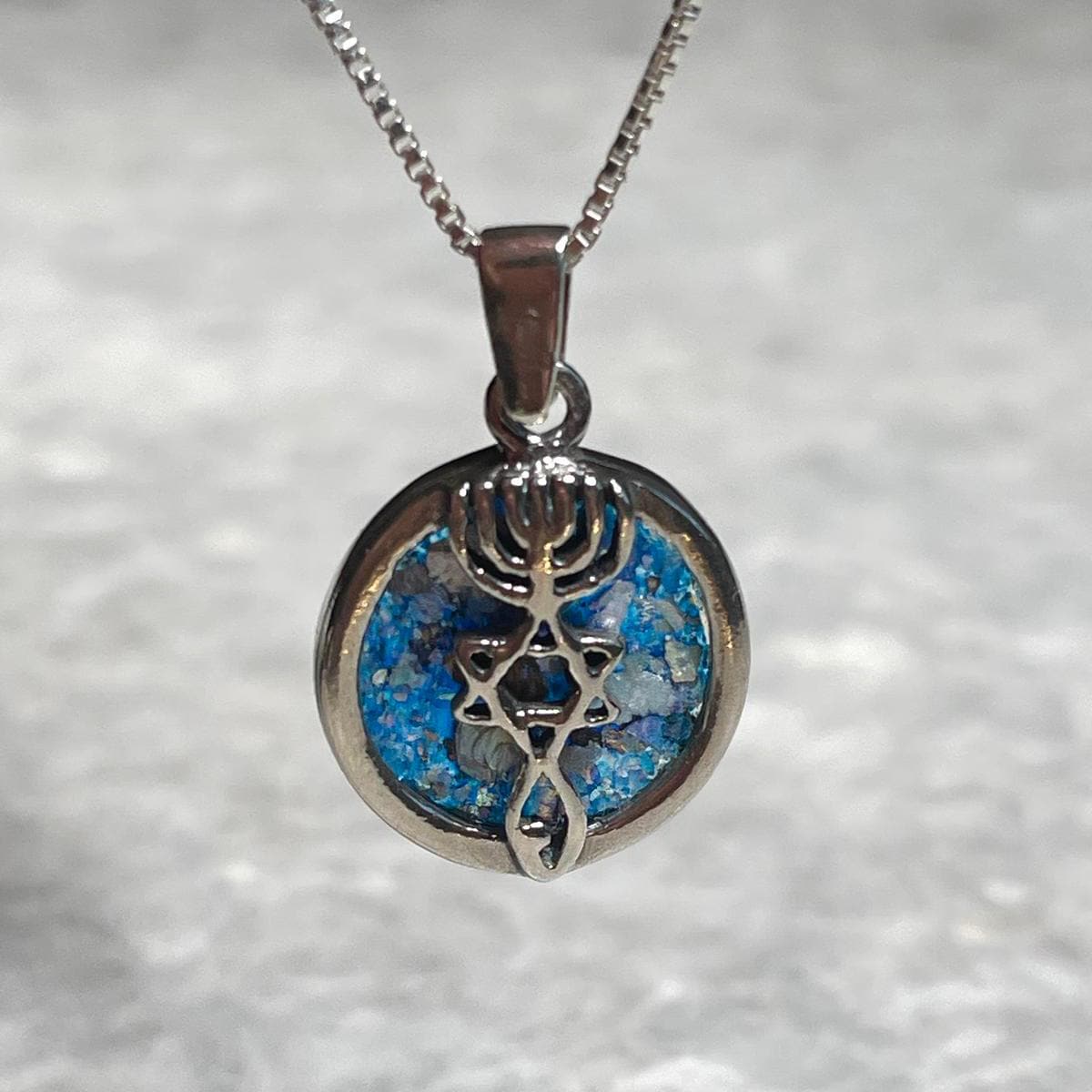 Messianic Sterling Silver Pendant with roman Glass, 925 silver , Christian gift, gift for her, Gift for him , Roman glass silver , unissex