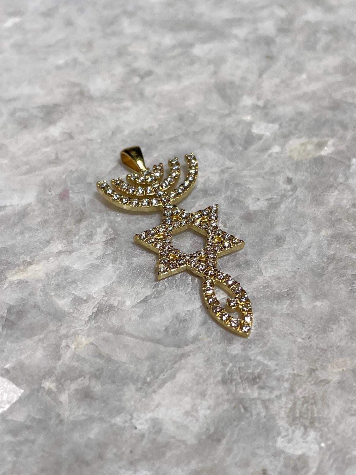 Diamond Messianic Pendant, 14 Gold, Messianic Jewelry, christian gift, Baptism Gift, Gold Messianic Necklace, Messiah necklace, 14k judaica