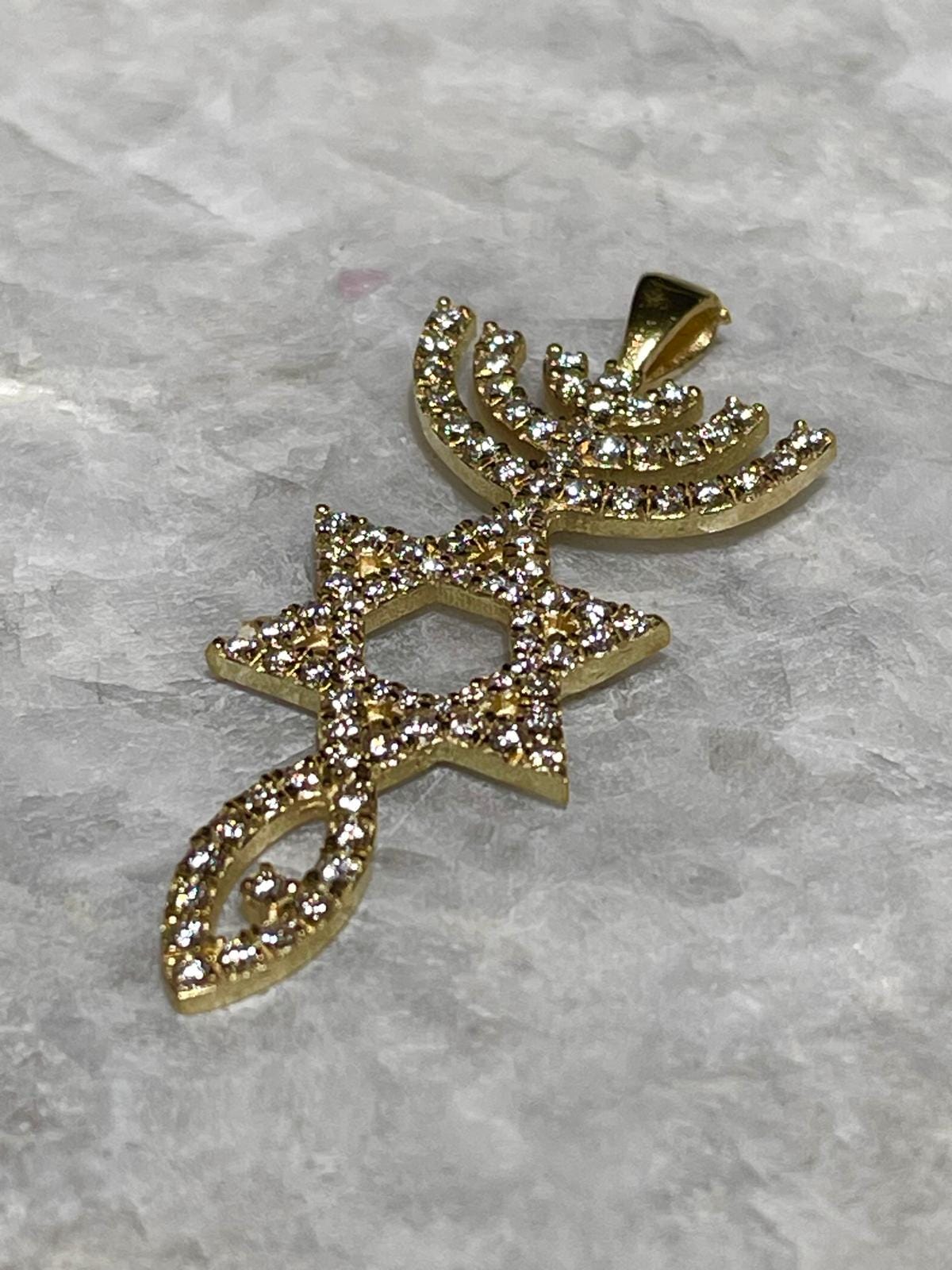 Diamond Messianic Pendant, 14 Gold, Messianic Jewelry, christian gift, Baptism Gift, Gold Messianic Necklace, Messiah necklace, 14k judaica
