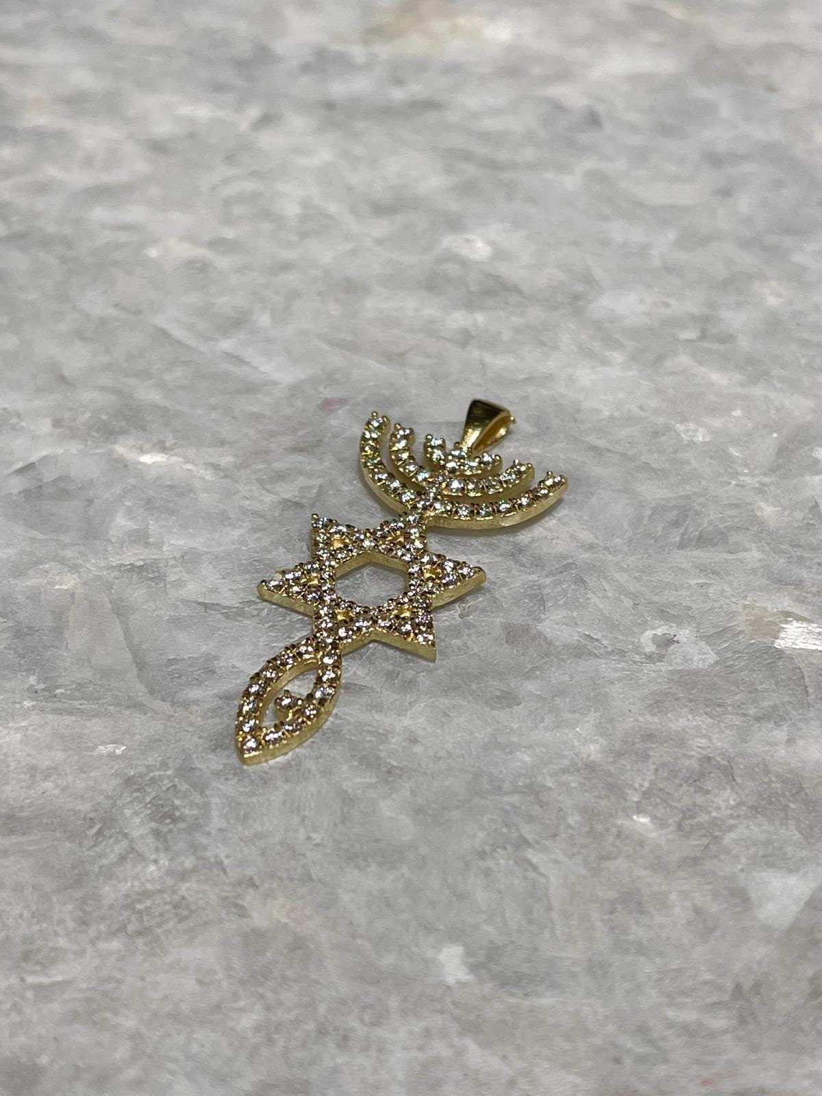 Diamond Messianic Pendant, 14 Gold, Messianic Jewelry, christian gift, Baptism Gift, Gold Messianic Necklace, Messiah necklace, 14k judaica