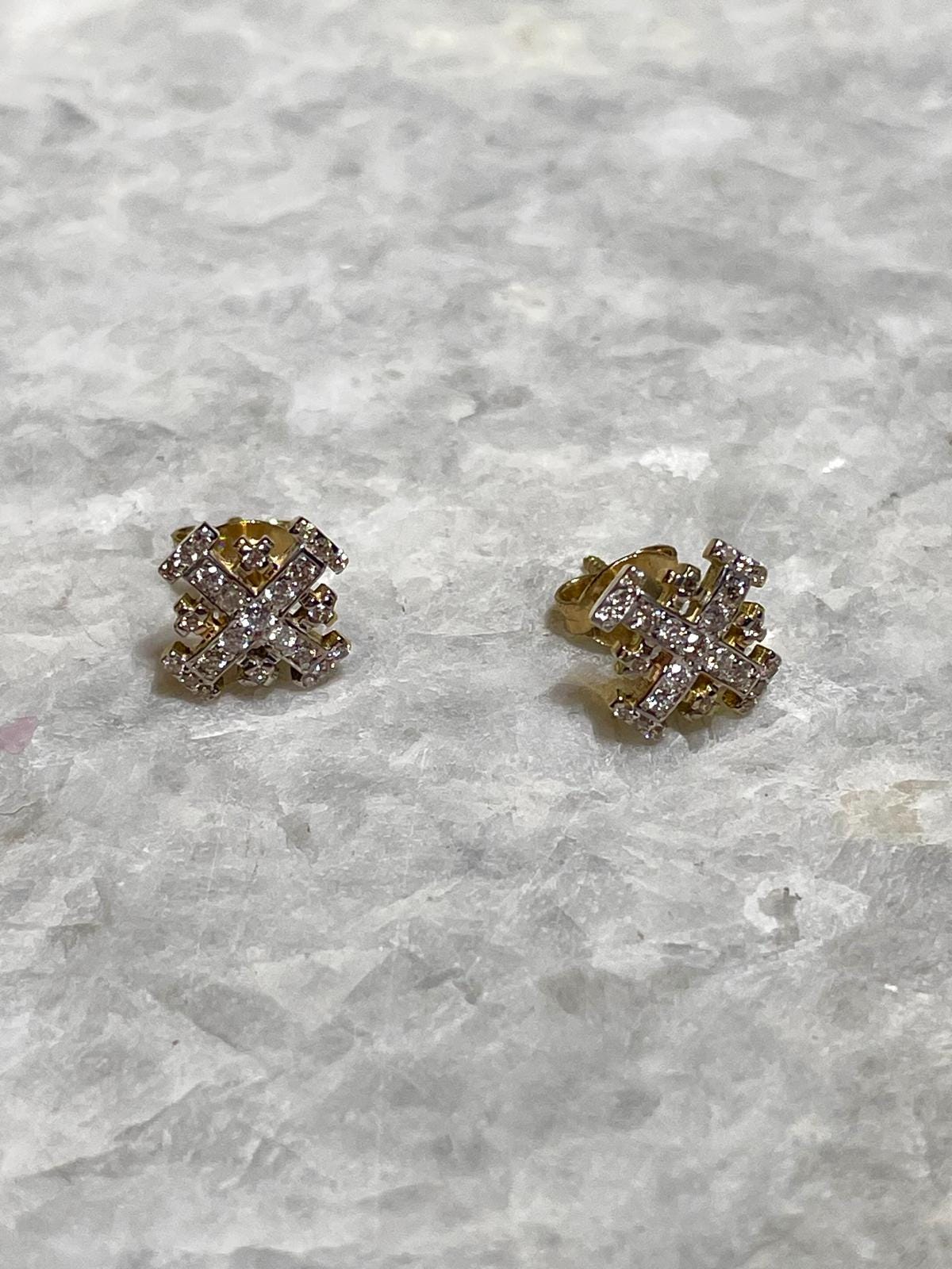 Jerusalem Cross Earrings With Diamonds, 14K gold, christian gifts, cross earrings, natural diamonds stone, stud earrings, gold jewelrys