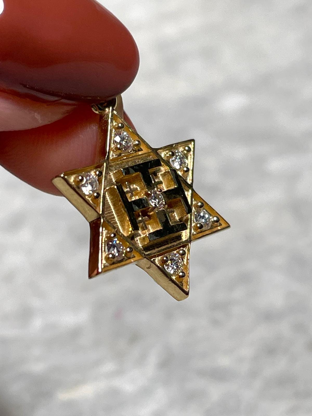 Diamonds Jerusalem Cross and Star of David Necklace, 14k Gold, jewish star, cross pendant, jewish and christian necklace, evangelical