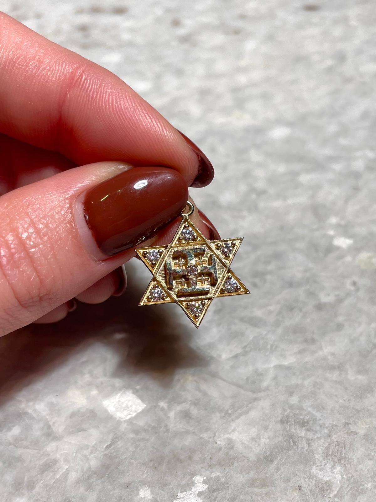 Diamonds Jerusalem Cross and Star of David Necklace, 14k Gold, jewish star, cross pendant, jewish and christian necklace, evangelical